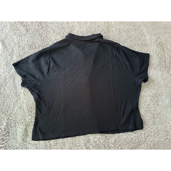 ASOS DESIGN Curve shrunken camp collar waffle knit shirt in black Size 2XL NWOT - Picture 9 of 12